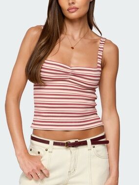 Edikted Brown Red Striped Cami Tank Top S